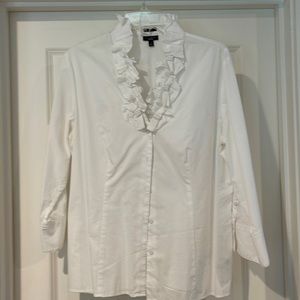 Talbots White Cotton Ruffle Blouse Size 14